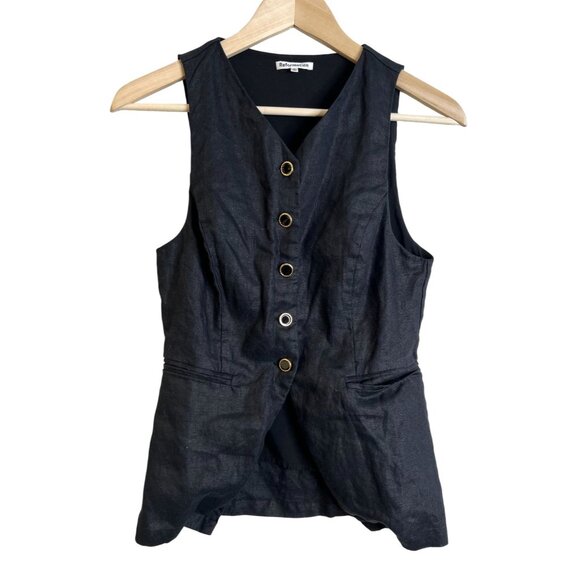 Reformation Aspen Linen Top Vest Women's Size 4 Black Gold Accent Buttons - Picture 1 of 6